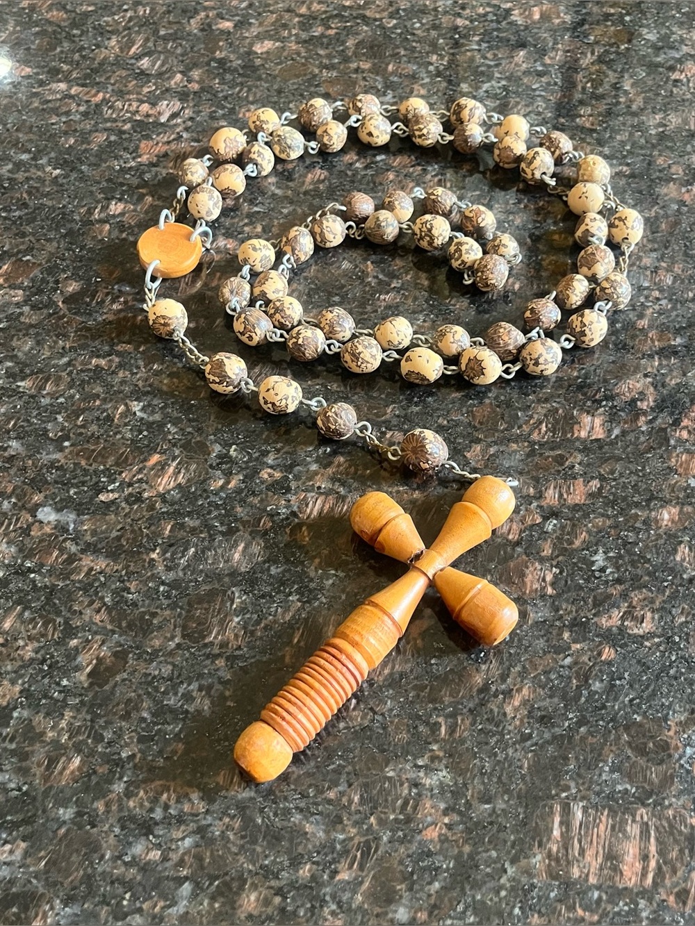 Vintage Oversized 4 Foot Wooden Nut Bead Rosary